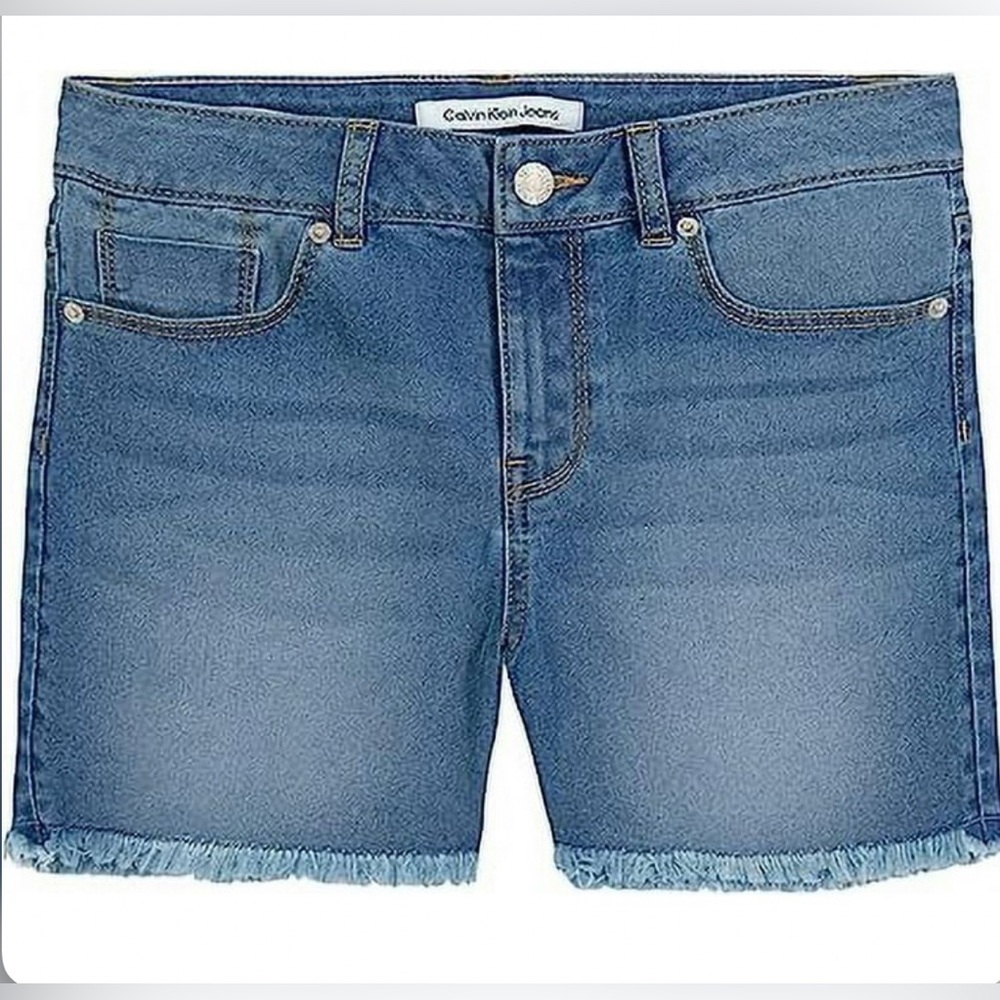 Calvin Klein Mid-Blue Denim Girl Shorts with Frayed Hem sz 16 NWT!